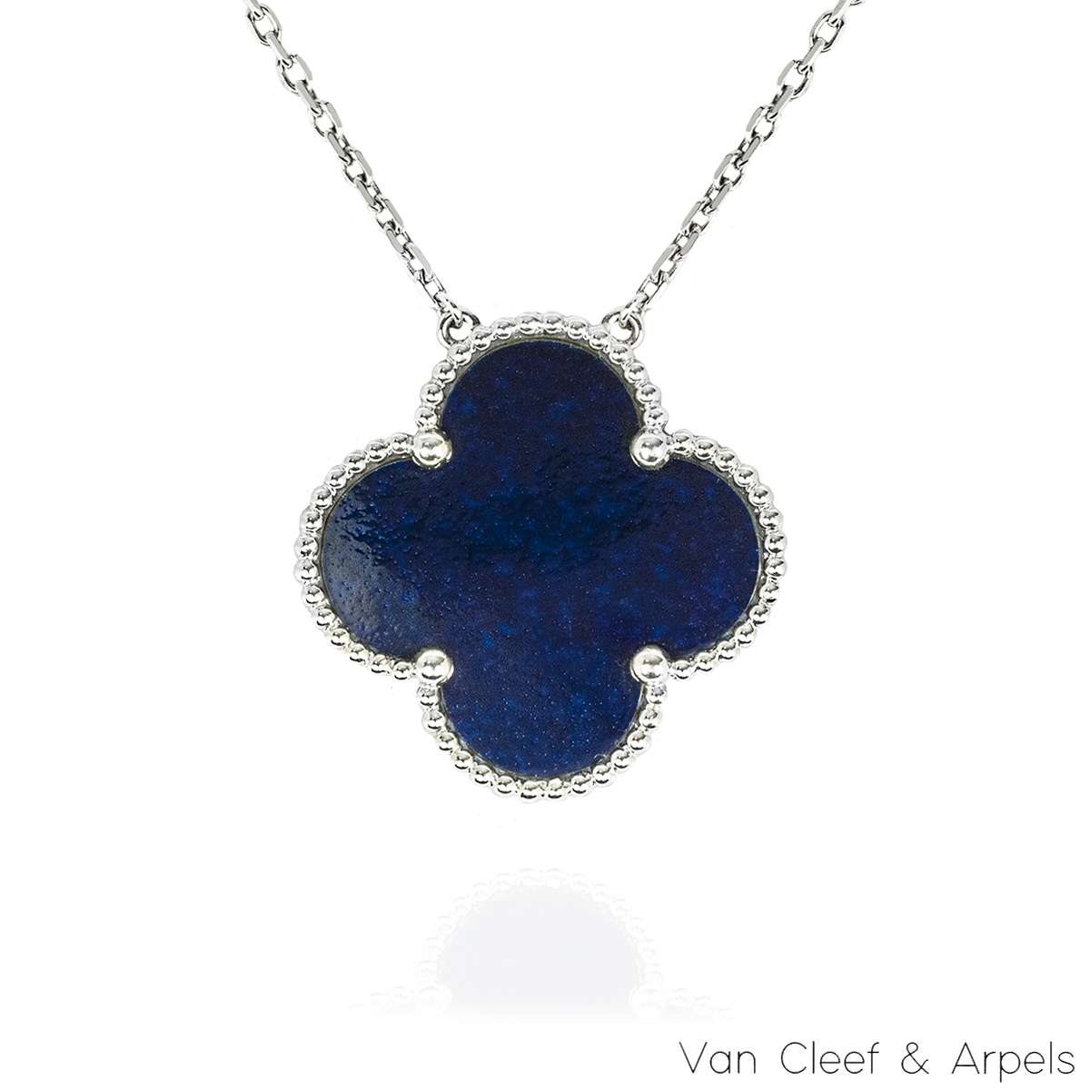 Van Cleef & Arpels White Gold Blue S�vres Porcelain Magic Alhambra Necklace VCARO2TD00
